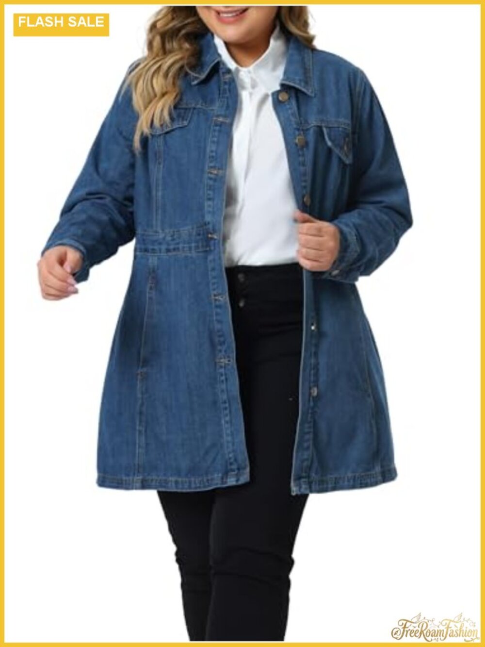 Plus Size Denim Jacket Women Long Sleeve Button Jean Jacket